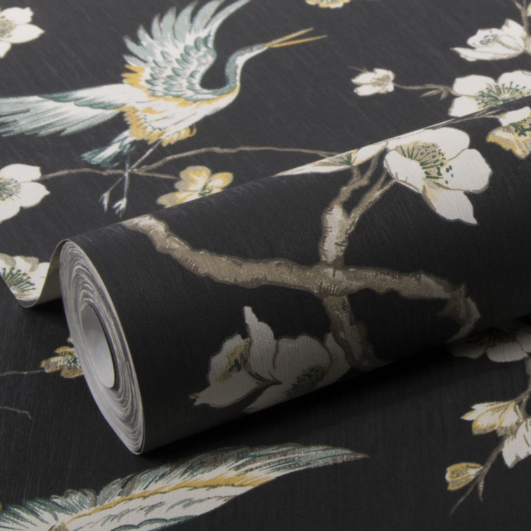 Lark Manor Japanese Crane Removable Wallpaper Elegant Black Design